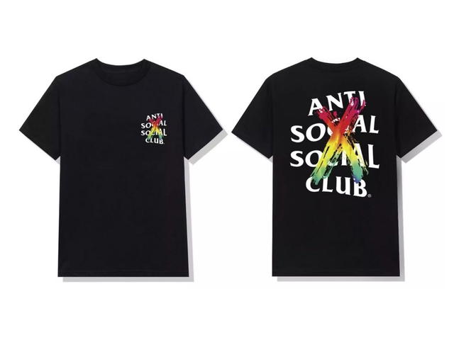 Anti Social Social Club Anti Social Social Club DS AW20 ASSC White Logo Cancelled Rainbow Black Tee in hand - view 3