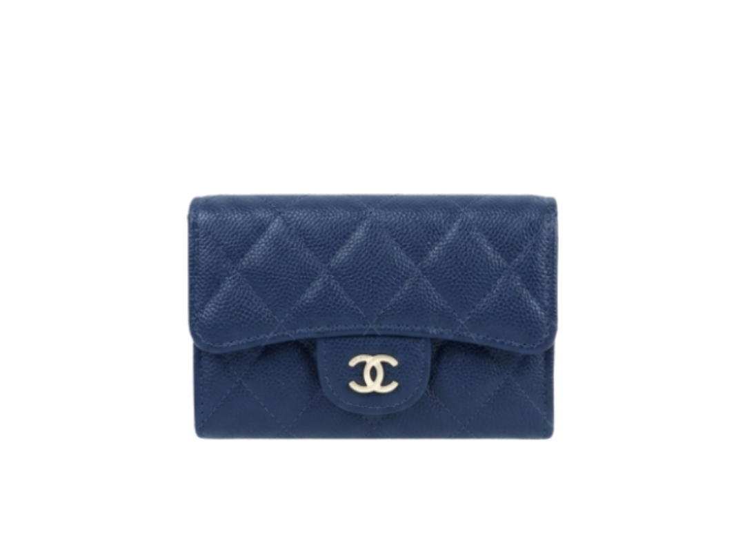 Chanel Chanel Caviar Quilted Flap Card Holder Wallet Navy Blue