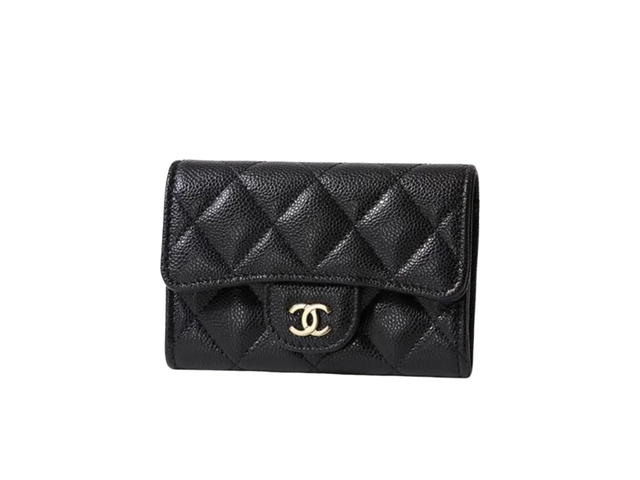 Chanel Chanel Small Flap Zip Wallet Card Holder In Grained Calfskin With Gold-Tone Hardware Black - view 1