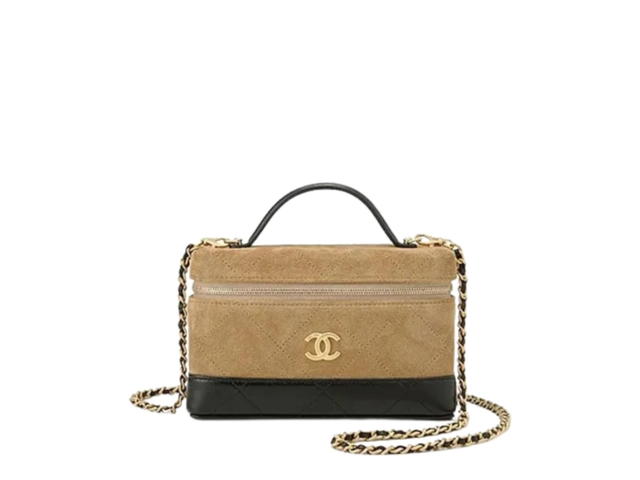 Chanel Chanel Top Handle Vanity Case Suede Calfskin with Chain and Shiny Lambskin Brown - view 1