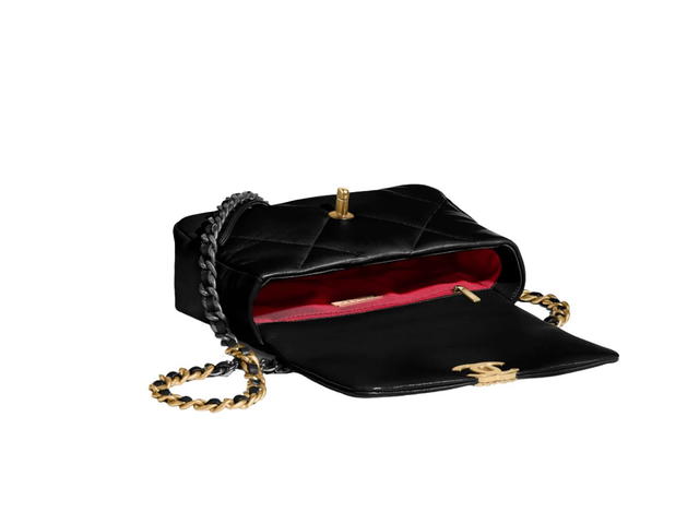 Chanel Chanel 19 Handbag Small Shiny Lambskin Black - view 3