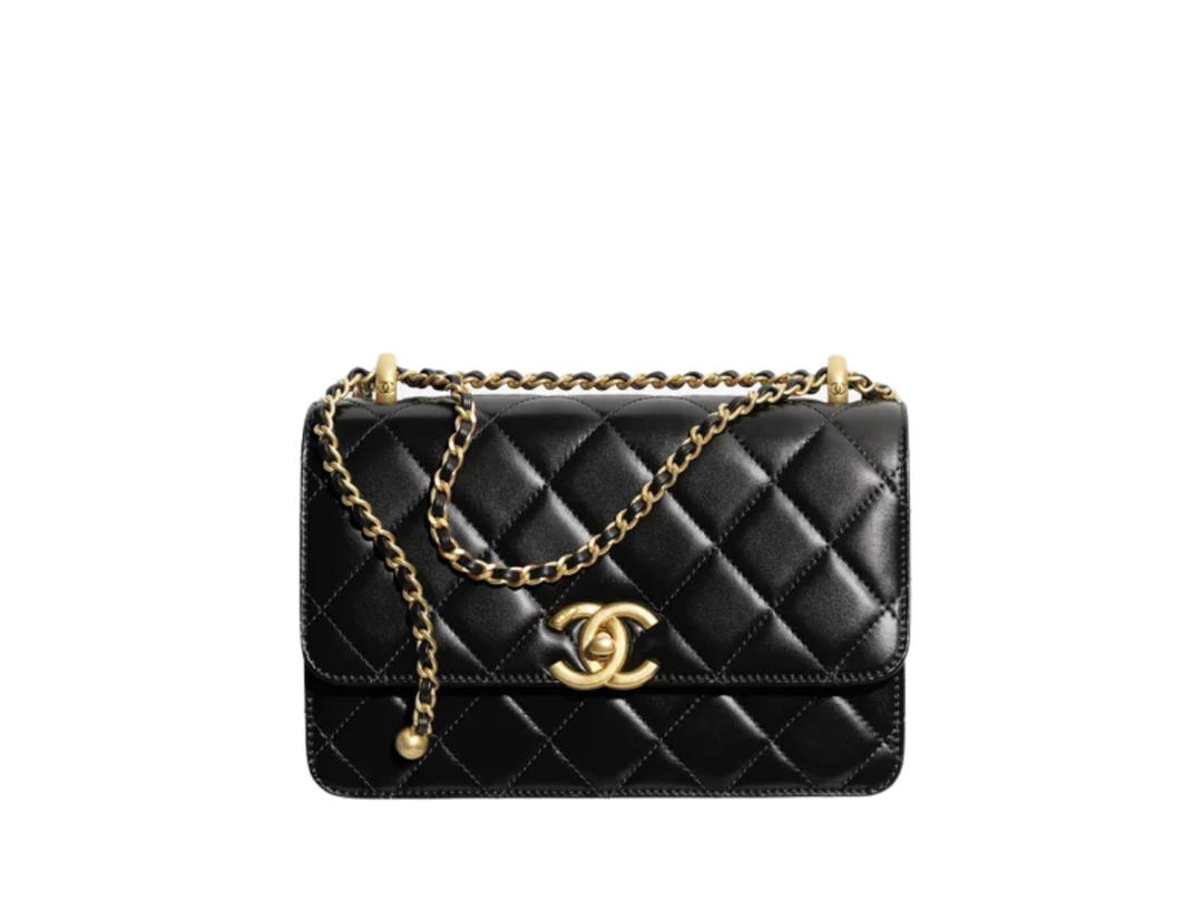 Chanel Chanel Small Flap Bag In Shiny Calfskin With Gold Tone Metal Black
