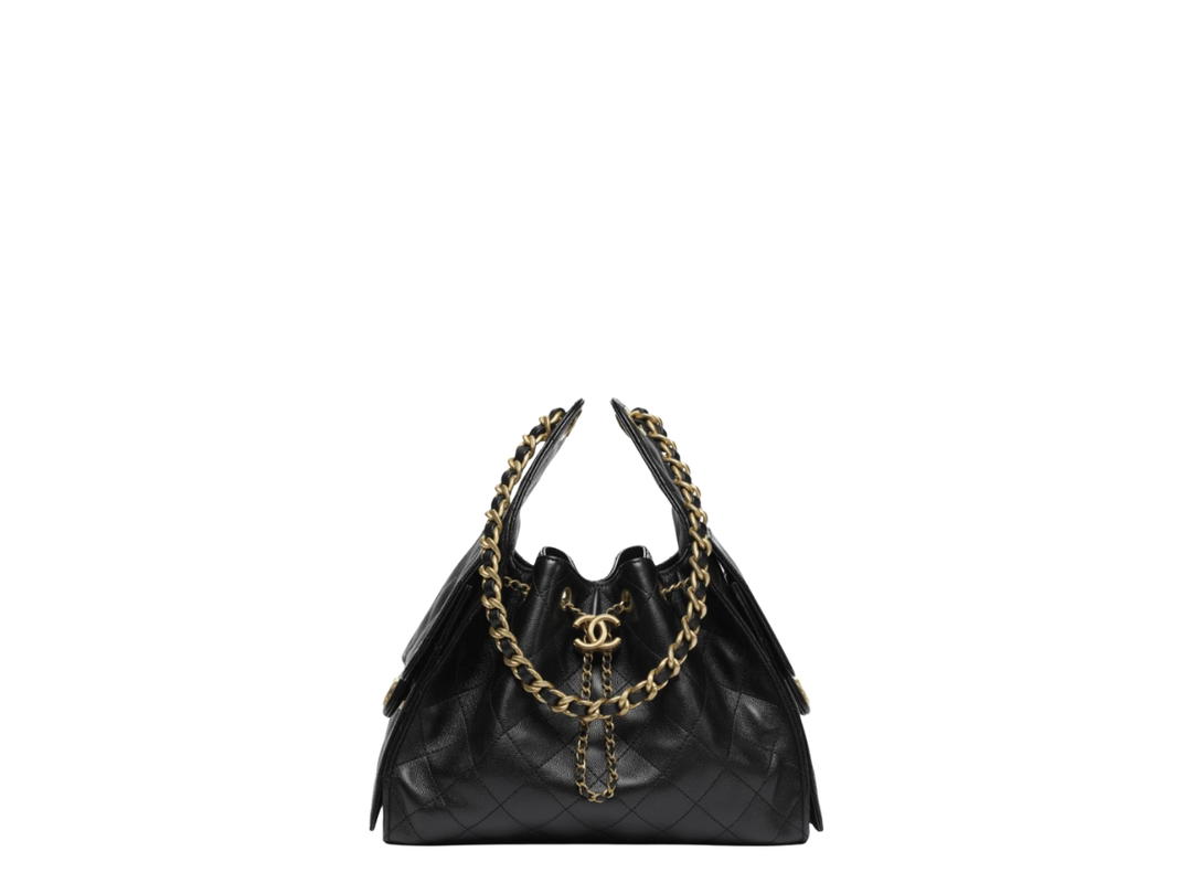 Chanel Chanel 25 Small Handbag In Black Grained Calfskin With Gold Hardware