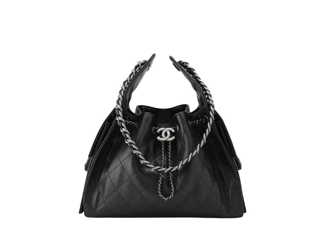 Chanel Chanel 25 Small Handbag Black In Black Grained Calfskin With Silver Hardware