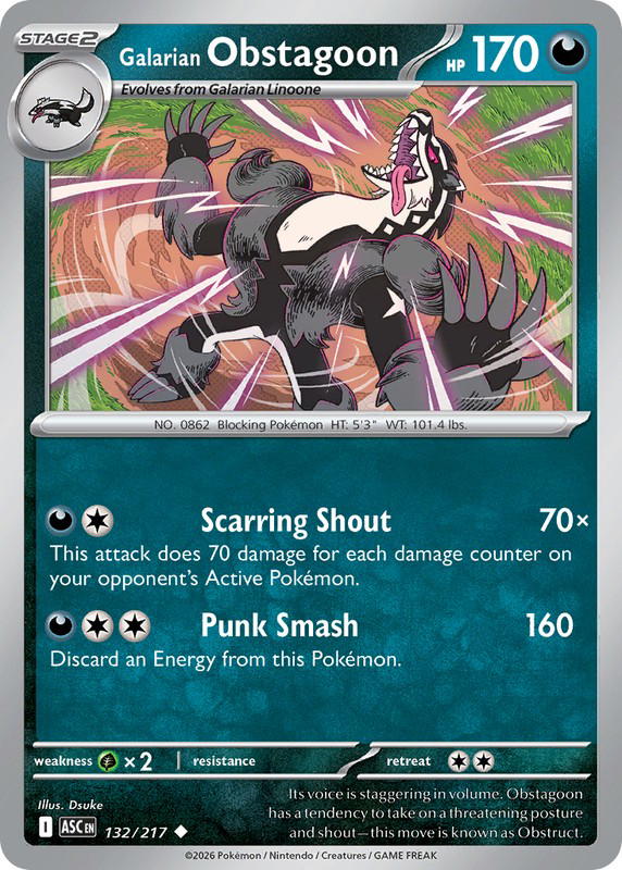 Pokemon Pokemon Galarian Obstagoon U [ASC 132/217] Mega Evolution "Ascended Heroes" (EN)