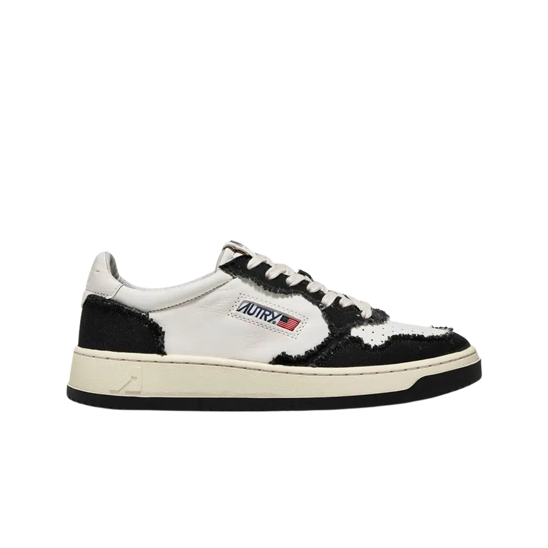 Autry Autry Medalist Low Goatskin Frayed Canvas Sneakers White Black