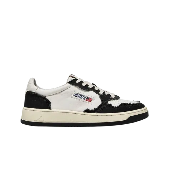 Autry Autry Medalist Low Goatskin Frayed Canvas Sneakers White Black - view 2