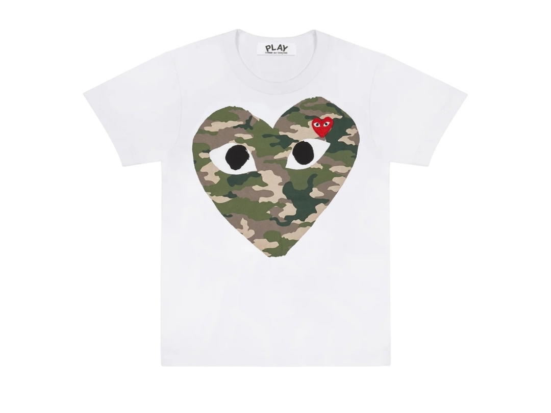 Comme des Garcons Comme des Garcons Play Printed Camo Heart T-Shirt With Layered Red Emblem White