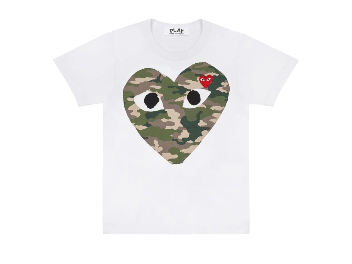 Comme des Garcons Comme des Garcons Play Printed Camo Heart T-Shirt With Layered Red Emblem White