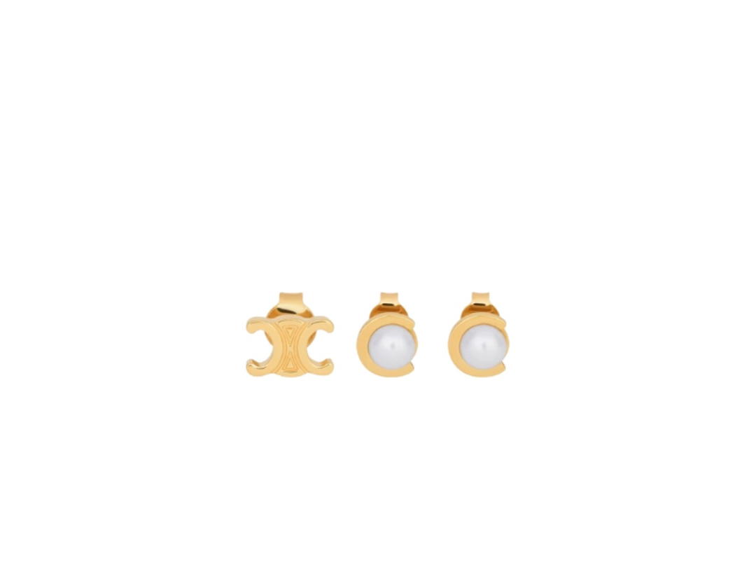Celine Celine Les Perles Celine Earrings Set of 3 Studs Gold Ivory