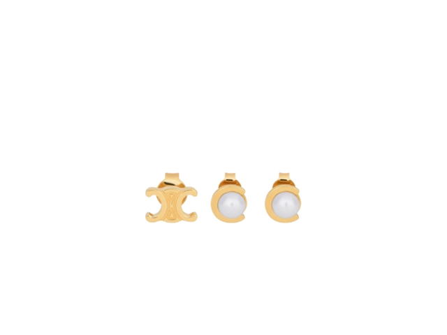 Celine Celine Les Perles Celine Earrings Set of 3 Studs Gold Ivory - view 1