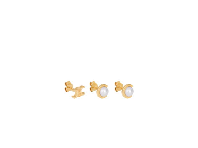 Celine Celine Les Perles Celine Earrings Set of 3 Studs Gold Ivory - view 2