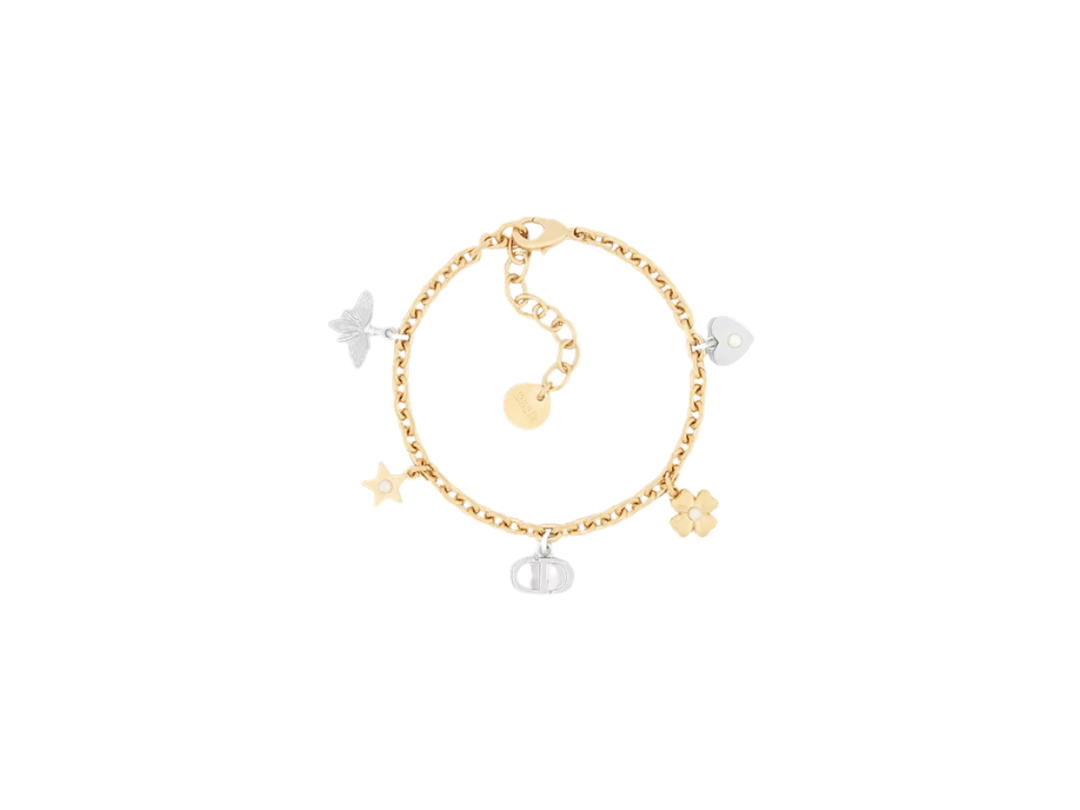 Dior Dior Petit CD Lucky Charms Bracelet Gold Finish and Silver-Finish Metal with White Resin Pearls