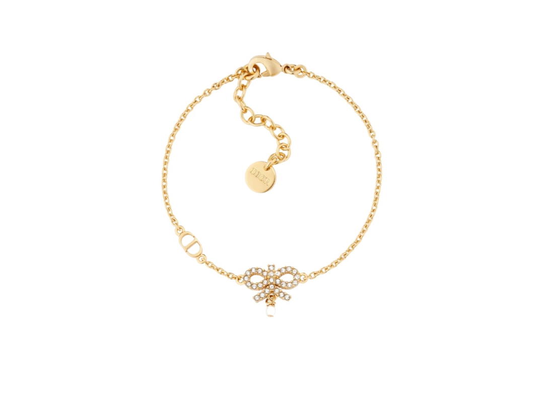 Dior Dior Le Nœud De Dior Bracelet In Gold-Finish Metal And White Resin Pearl With Silver-Tone Crystals Gold