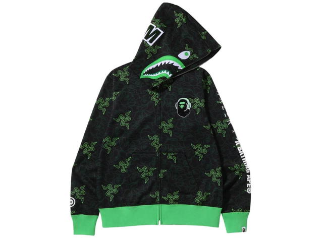 Bape Bape x Razer Neon Camo Shark Full Zip Hoodie Black Green - view 2