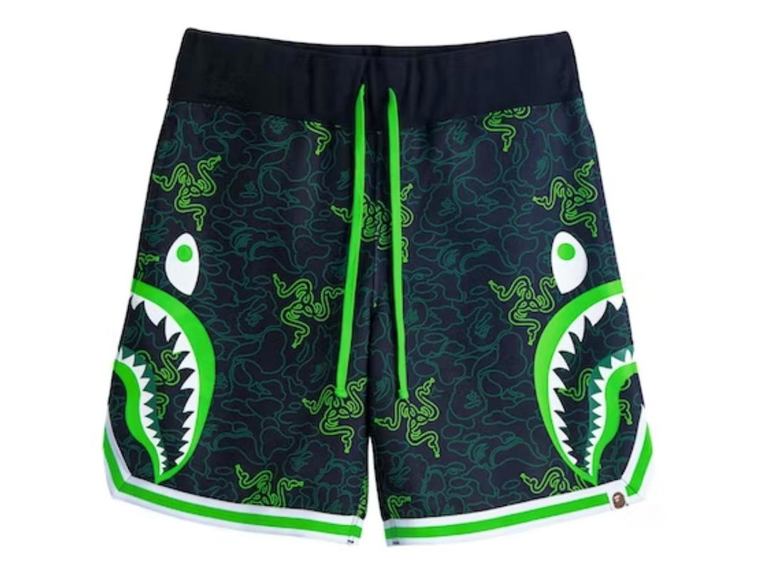 Bape Bape x Razer Neon Camo Basketball Sweat Shorts Black Green