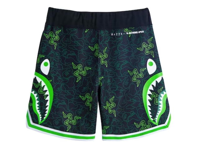 Bape Bape x Razer Neon Camo Basketball Sweat Shorts Black Green - view 2