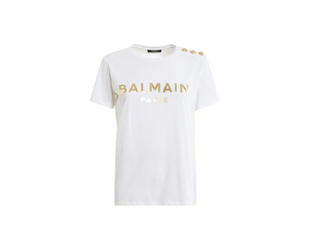 Balmain Balmain Golden logo T-shirt with buttons White