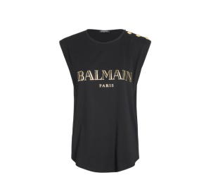 Buy Balmain Logo Buttons Sleeveless T-Shirt Black at Sasom – Authentic and Ready to Ship