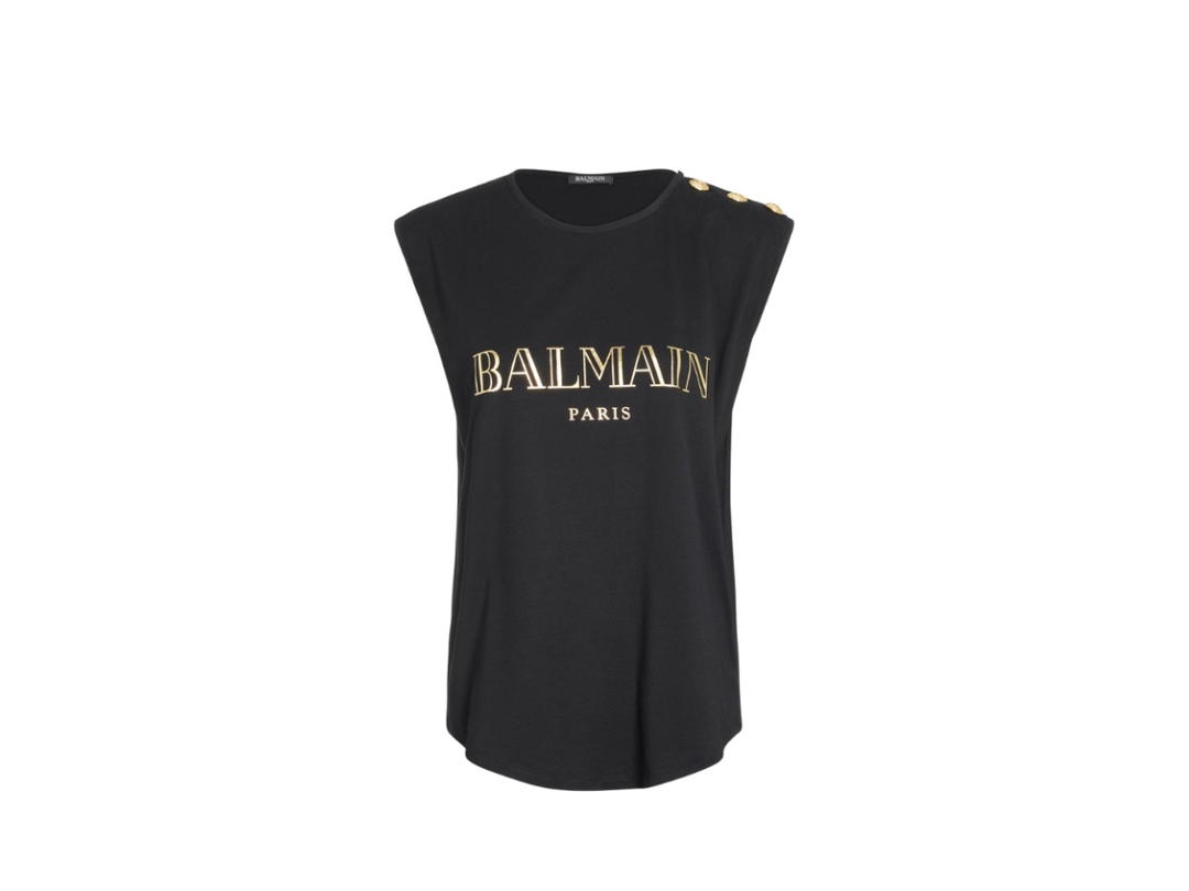 Balmain Balmain Logo Buttons Sleeveless T-Shirt Black