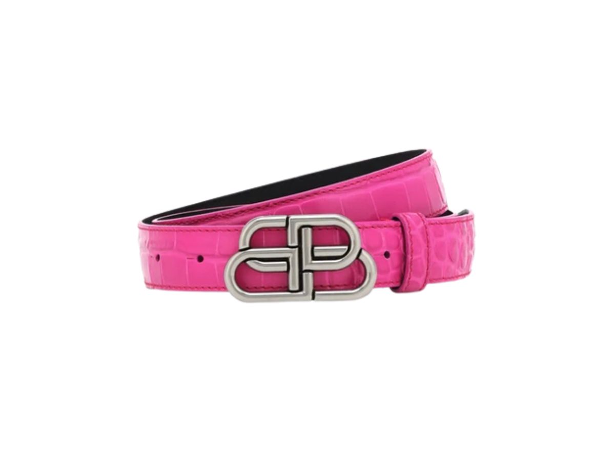 Balenciaga Balenciaga BB Logo Buckle Croc Embossed Leather Belt Pink