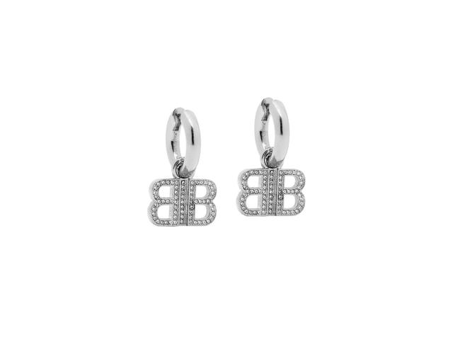 Balenciaga Balenciaga BB 2.0 Rhinestones Hoop Earrings In Brass Silver - view 1