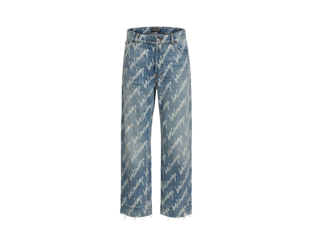 Balenciaga Balenciaga Cropped Allover Logo Jeans Blue