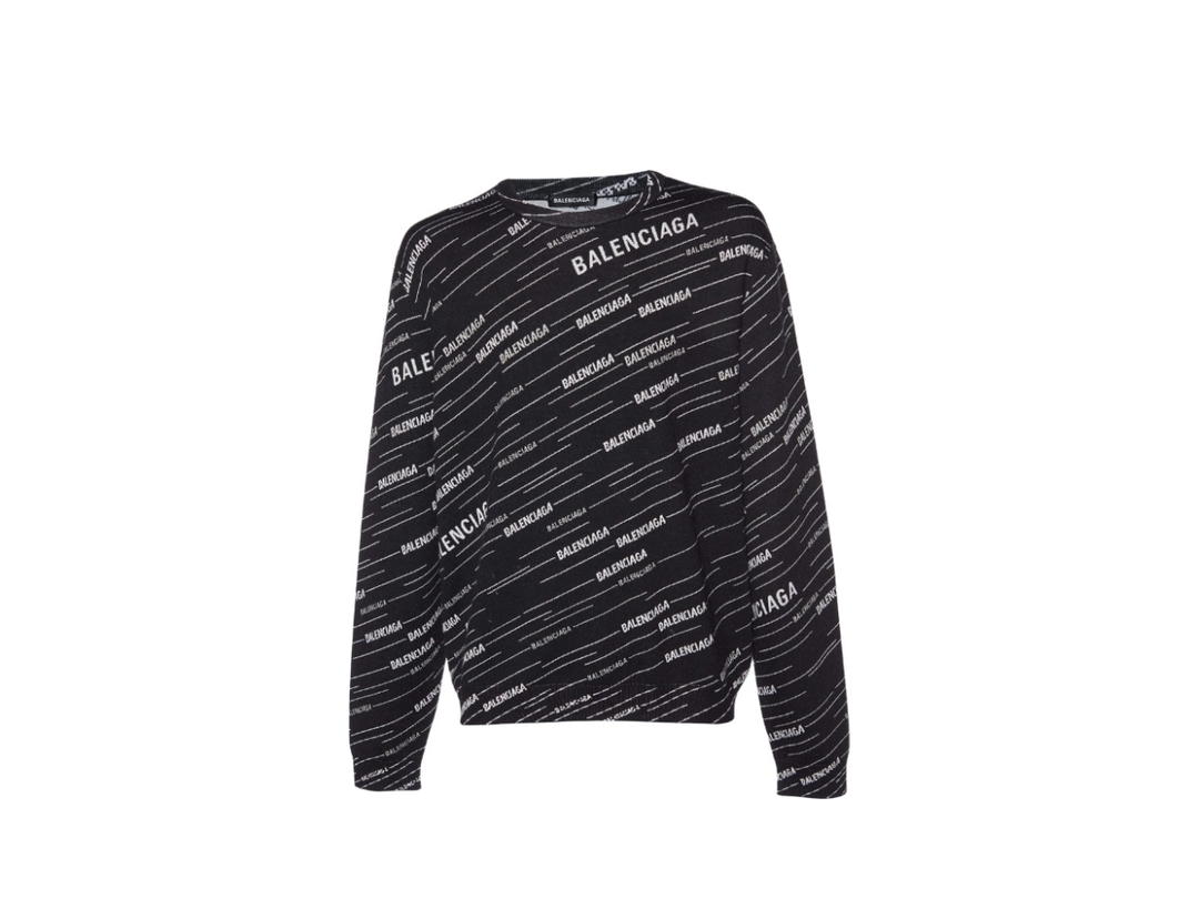 Balenciaga Balenciaga Logo Jacquard Wool Crew Neck Sweater Black