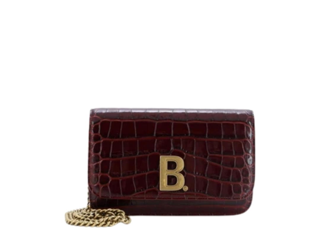 Balenciaga Balenciaga B Dot Wallet on Chain Crocodile Embossed Leather Red