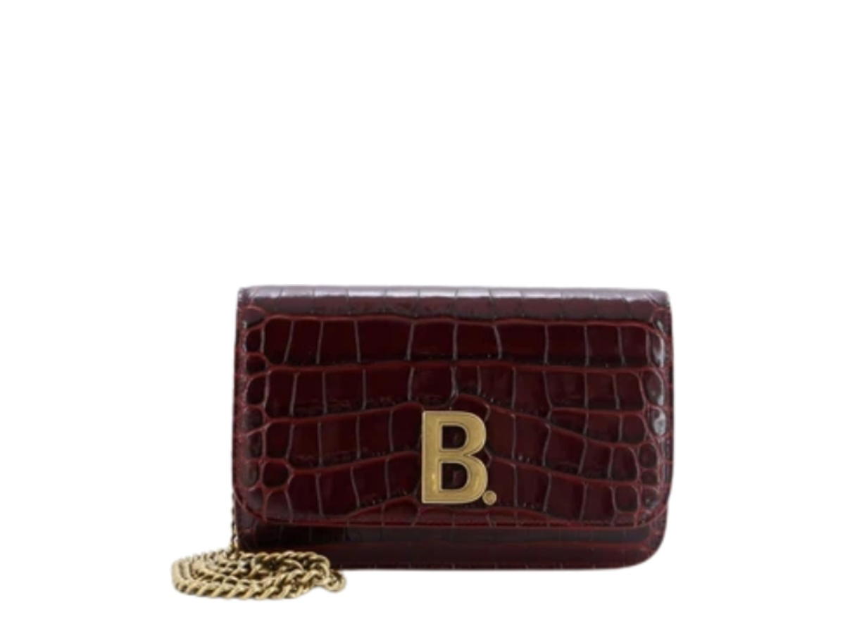 Balenciaga Balenciaga B Dot Wallet on Chain Crocodile Embossed Leather Red