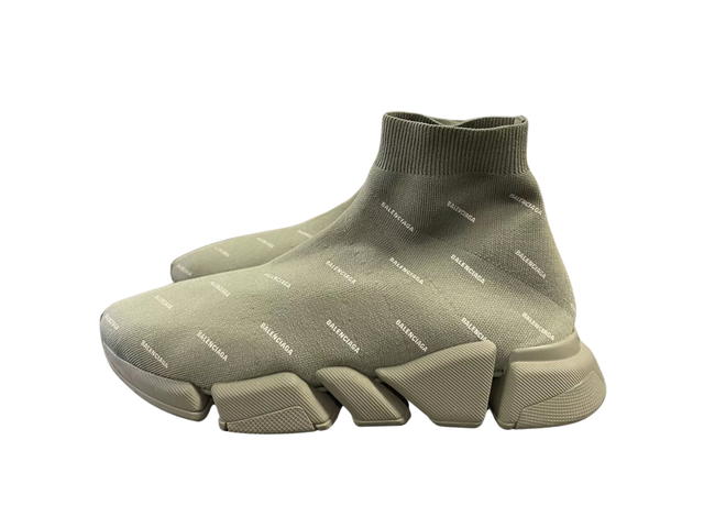 Balenciaga Balenciaga Speed Allover Logo Sneakers Olive Green - view 2