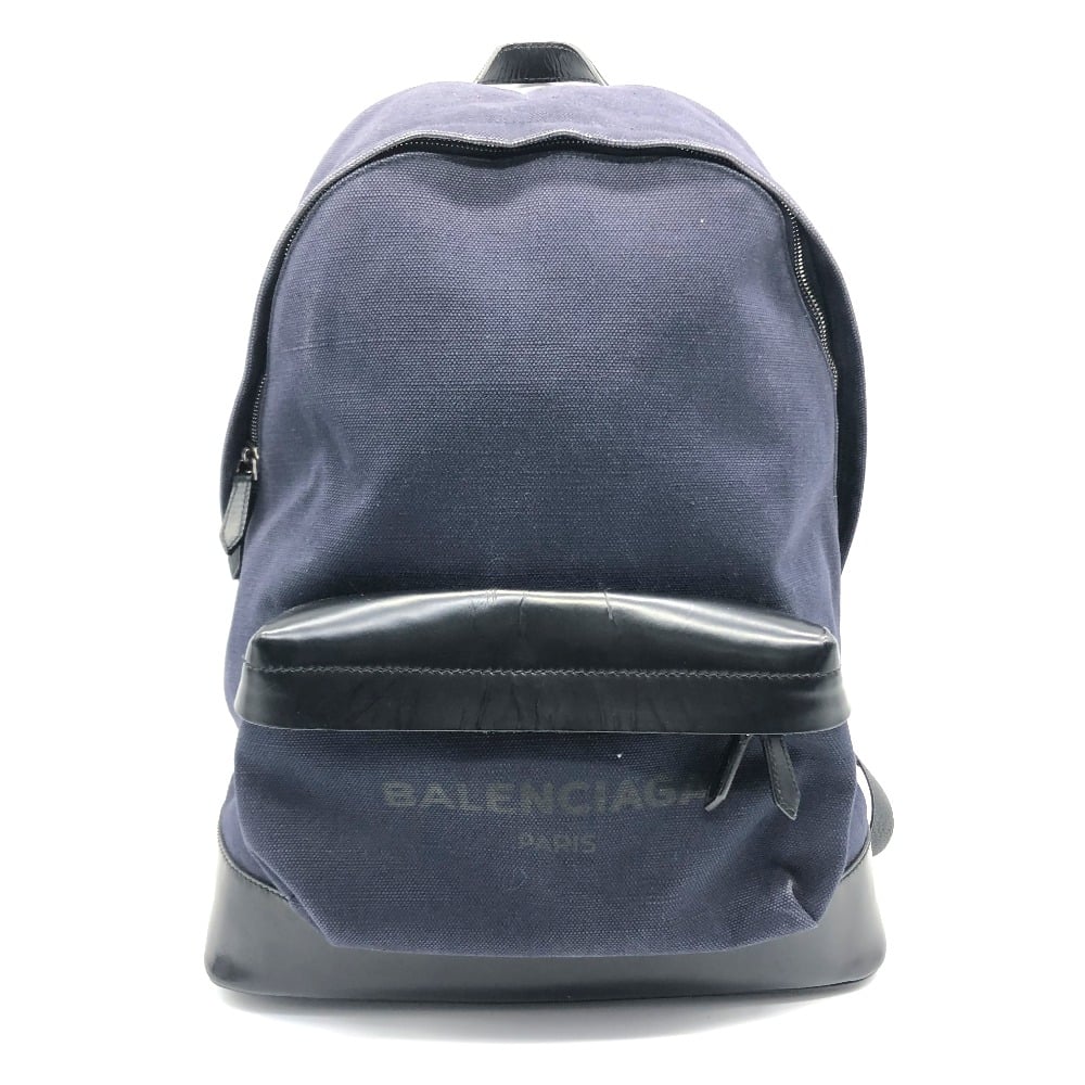 Balenciaga BALENCIAGA 392007 Backpack-Bag Canvas x Leather Navy/Black