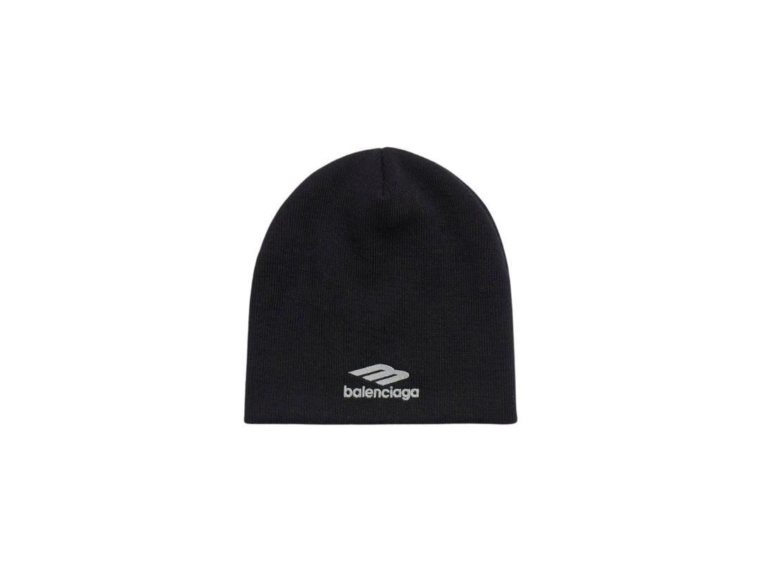 Balenciaga Balenciaga 3B Sports Icon Beanie In Black Stretch Rib Knit