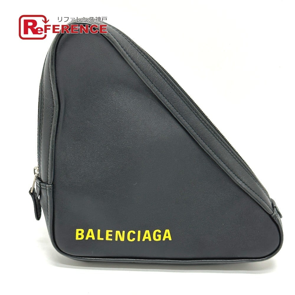 Balenciaga BALENCIAGA 476976 Triangle triangle clutch bag bag Pouch Leather Black/yellow