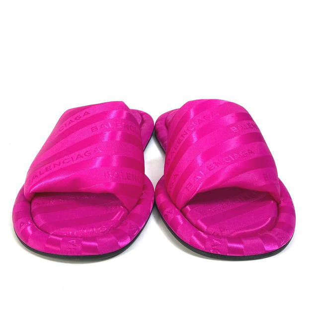 Balenciaga BALENCIAGA 500579 shoes town sandals logo Flat petanko Sandals Satin pink - view 2