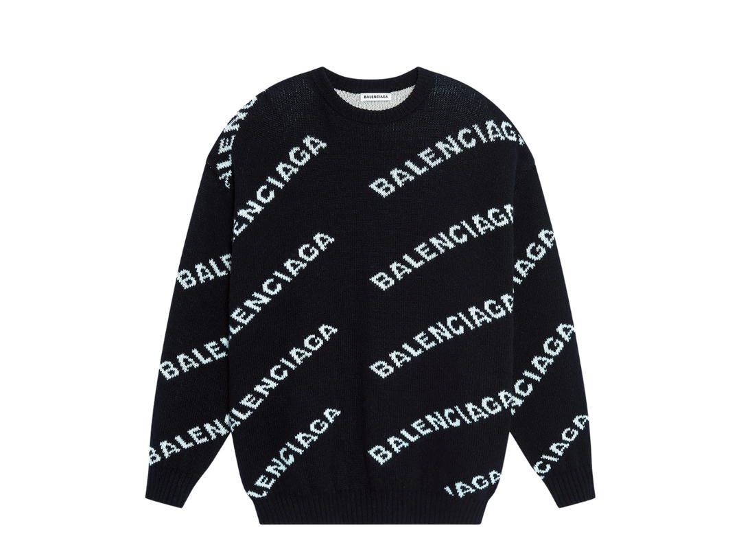 Balenciaga Balenciaga All-Over Intarsia Logo Sweater In Wool-Camel Hair Black-White