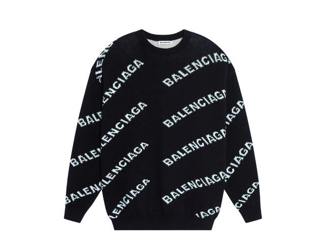 Balenciaga Balenciaga All-Over Intarsia Logo Sweater In Wool-Camel Hair Black-White - view 1