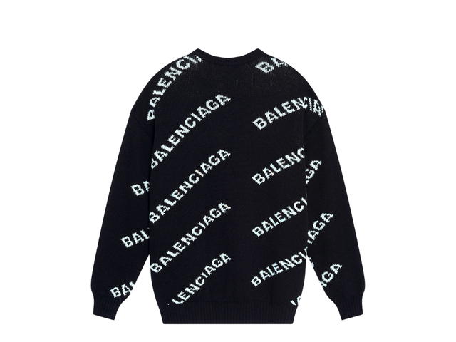 Balenciaga Balenciaga All-Over Intarsia Logo Sweater In Wool-Camel Hair Black-White - view 2