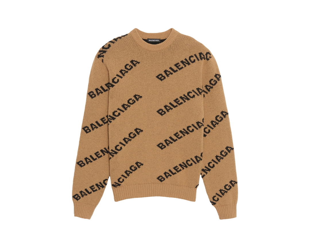 Balenciaga Balenciaga All-Over Intarsia Logo Sweater In Wool-Camel Hair Brown