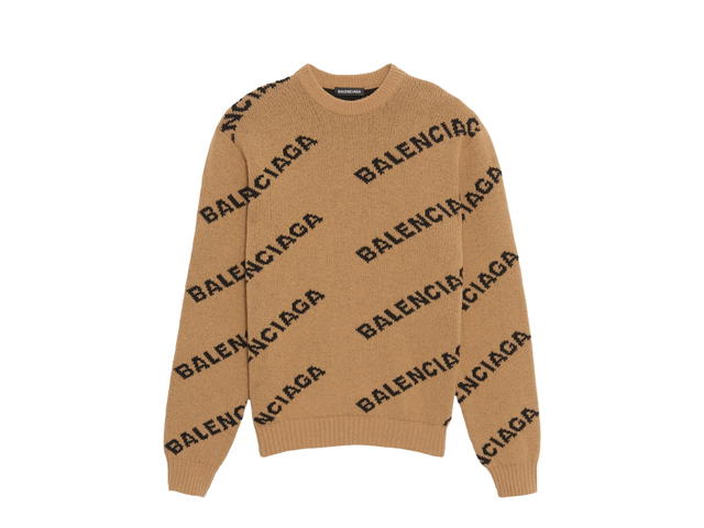 Balenciaga Balenciaga All-Over Intarsia Logo Sweater In Wool-Camel Hair Brown - view 1