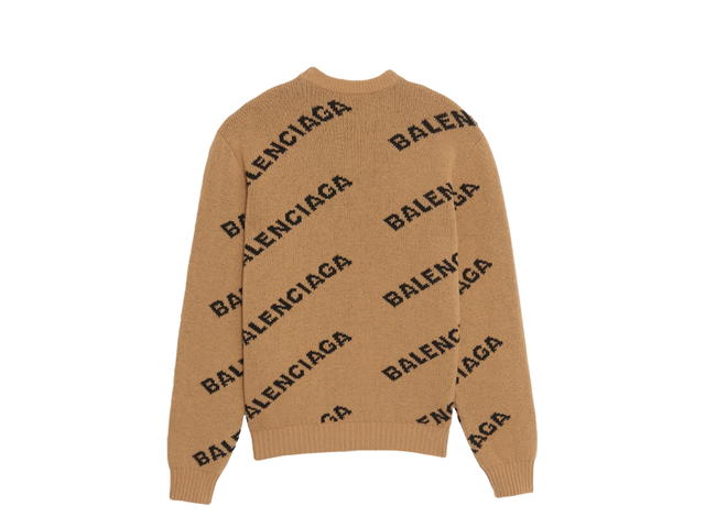 Balenciaga Balenciaga All-Over Intarsia Logo Sweater In Wool-Camel Hair Brown - view 2