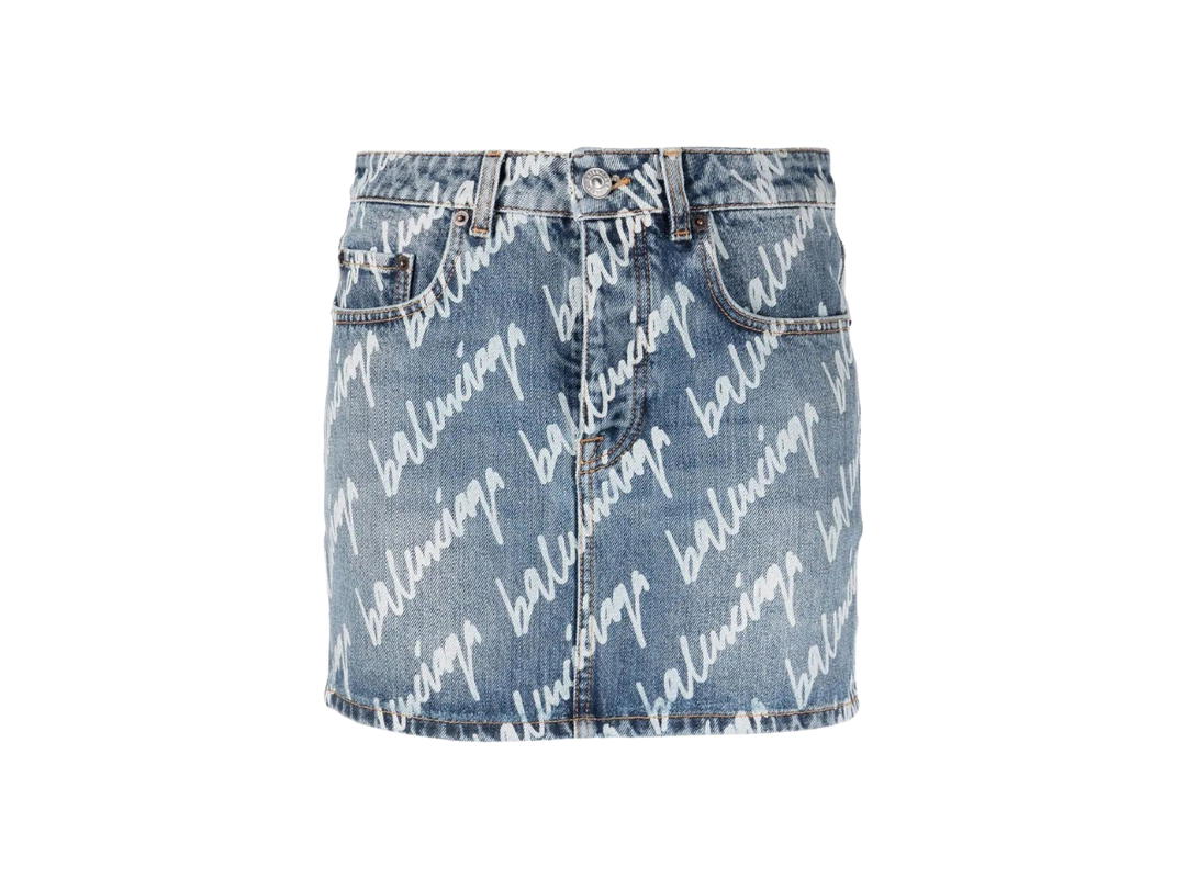 Balenciaga Balenciaga All Over Logo Denim Mini Skirt Blue