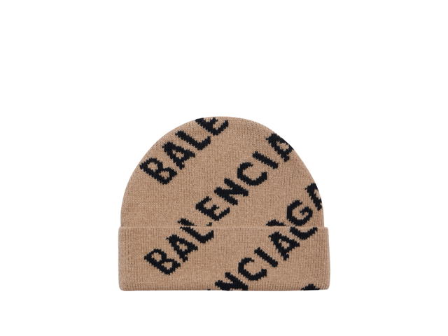 Balenciaga Balenciaga Allover Logo Beanie In Beige And Black Wool Knit - view 1