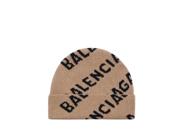 Balenciaga Balenciaga Allover Logo Beanie In Beige And Black Wool Knit - view 2