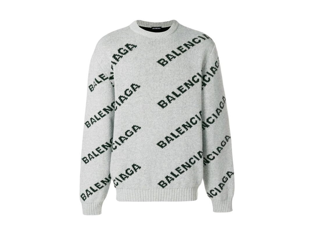 Balenciaga Balenciaga Allover Logo Sweater In Grey And Black Wool Knit