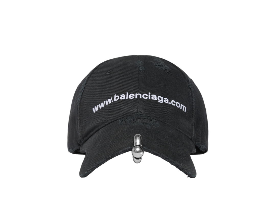 Balenciaga Balenciaga Bal.com Front Piercing Cap In Black And White Cotton Drill