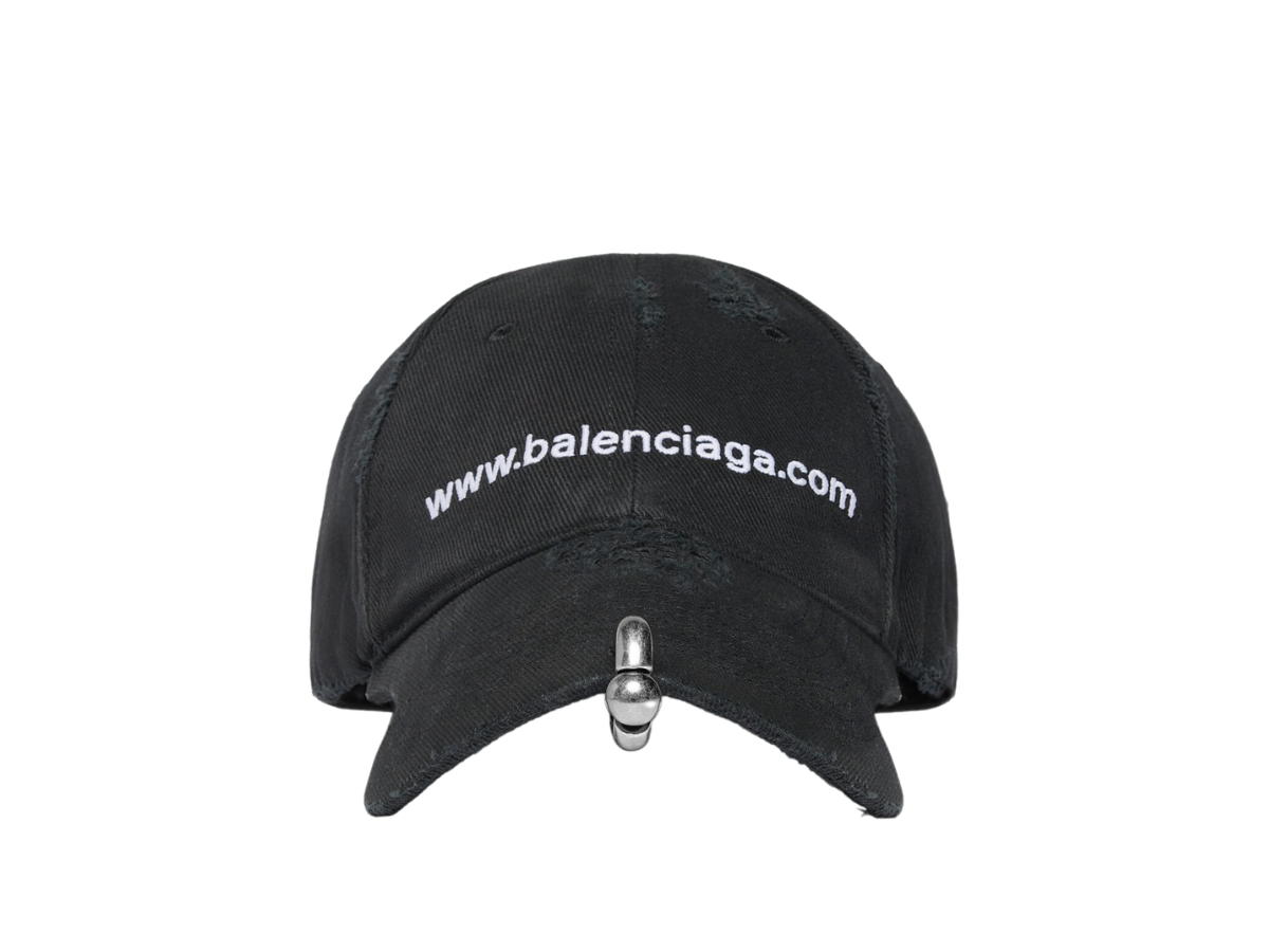 Balenciaga Balenciaga Bal.com Front Piercing Cap In Black And White Cotton Drill