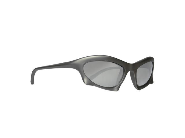 Balenciaga Balenciaga Bat Rectangle Sunglasses In Silver Nylon With Mirror Silver Lenses - view 2