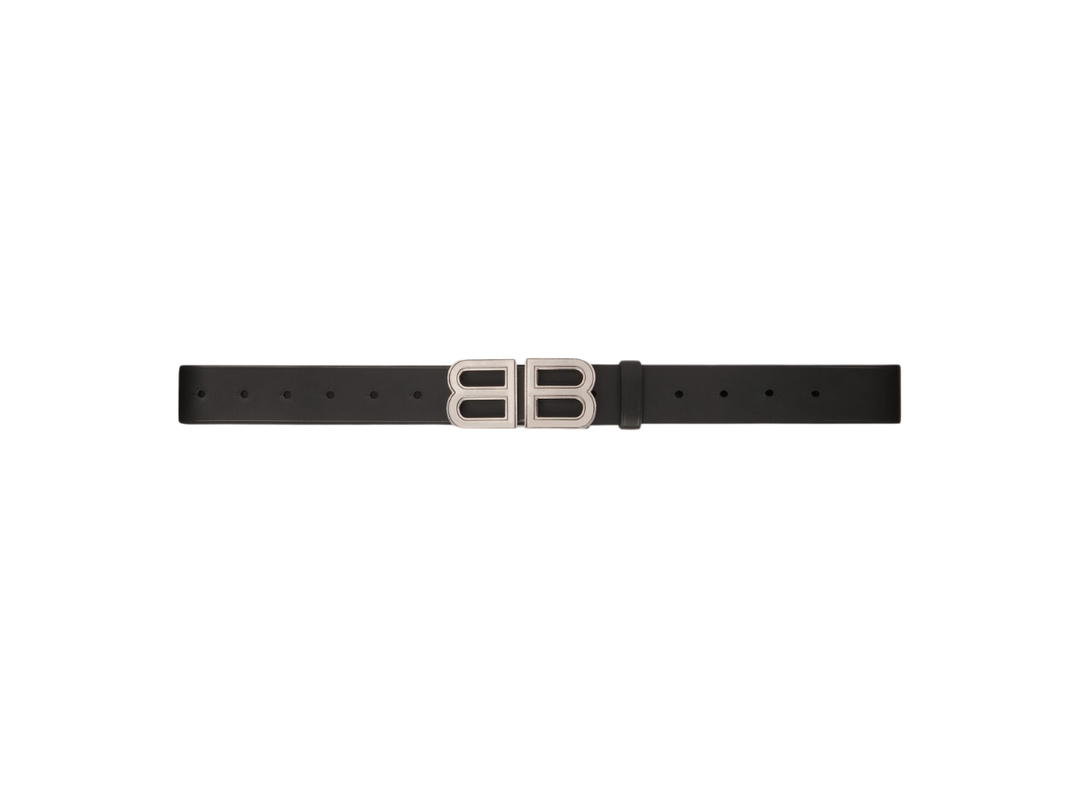 Balenciaga Balenciaga BB Hourglass Large Belt In Black Natural Calfskin With Aged Silver Hardware
