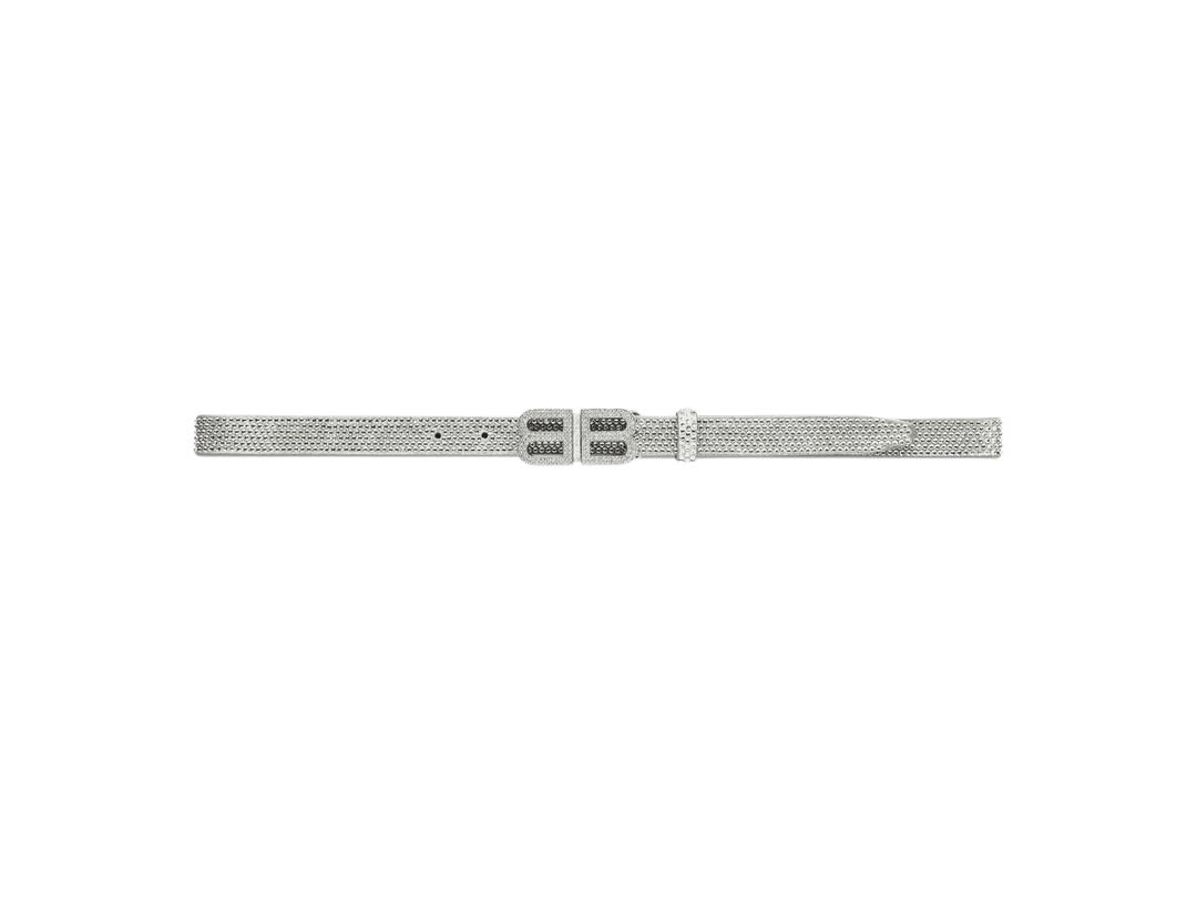Balenciaga Balenciaga BB Hourglass Thin Belt In Suede Calfskin And Rhinestones With Aged-Silver Hardware Grey
